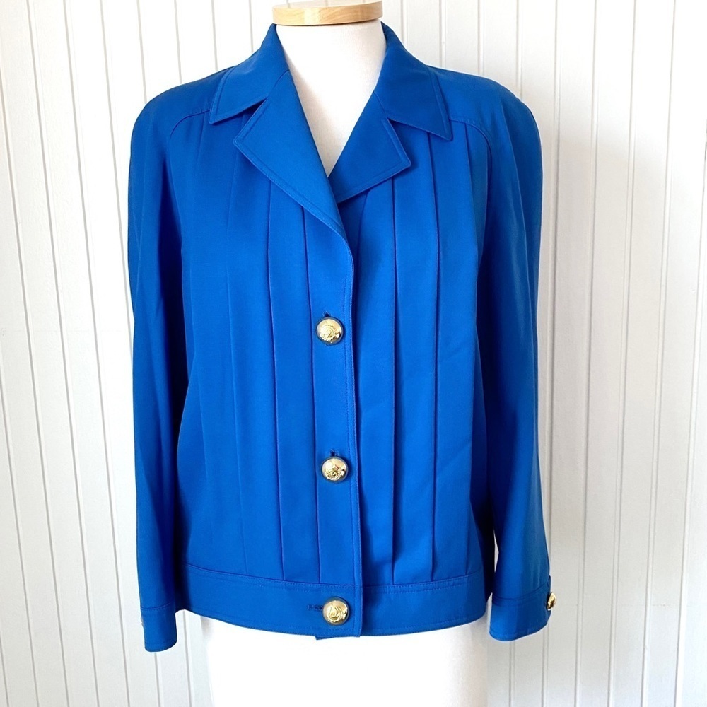 Valentino Vintage Blue Jacket Large Gold Buttons Size EU 42